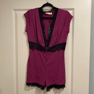 Beach Bunny Anise Elegant Lace Trimmed Women's Romper - Purple